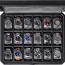 ROTHWELL 18-Slot Watch Case – Luxury Watch Box for Men, Real Glass Top, Lockable, Elegant Display for Collections (Black/Grey)