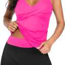 Womens Tankini Bathing Suits with Skirt Two Piece Tummy Control Swimsuits Ladies Swimwear (Large, Hot Pink Black)