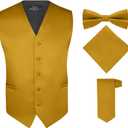S.H. Churchill & Co. Men's 4 Piece Vest Set, with Bow Tie, Neck Tie & Pocket Hankie (Medium, Gold)