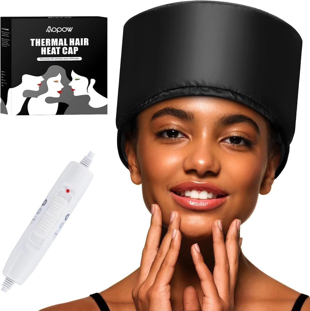 Heated Electric Thermal Steamer Cap for Natural Black Afro Hair - Hot Spa Treatment Hat with Temperature Control for Deep Conditioning at Home - Black