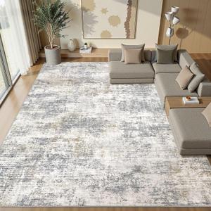 10x13 Area Rugs for Living Room: Washable Large Neutral Abstract Rug Soft Non Slip Stain Resistant Low Pile Indoor Carpet for Bedroom Dining Room Nursery Office Playroom - Grey White Brown