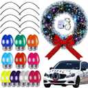 Christmas Car Wreath Magnetic Decorations Set with Artificial Car Wreath LED Light Reflective Bulb Light Shaped Car Magnets and Magnet Wires for Xmas Winter Party Car Garage Mailbox Decor (Frosted)