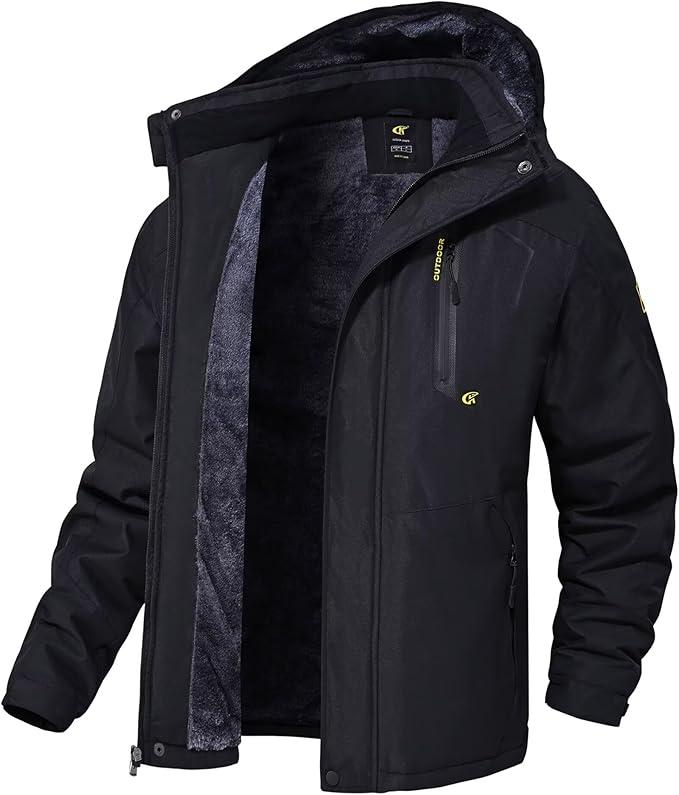 Fit type: skiing jacket offers a regular fit for men
Features: removable insulated storm hood and cuffs with hook loop
Exterior multi pockets: 2 big zippered hand pockets, 1 waterproof zippered chest pocket
Interior pocket: 1 zippered phone pocket on