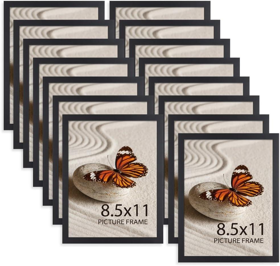 Memory Island 8.5x11 Document Certificate Frames for Wall and Tabletop Display, 8.5 by 11 Black Picture Frames with HD Plexiglass, Set of 15