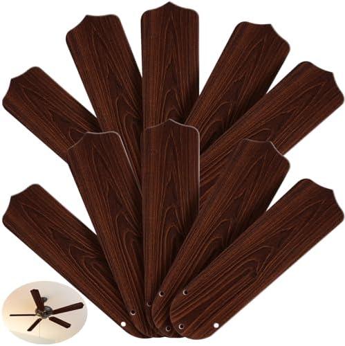 Lineshading 10Pcs Replacement Fan Blades for 42 52 Ceiling Fan Waterproof Weatherproof Fan Blades Replacement for Broken Substitution Replacing Indoor Outdoor Summer(Wood Color,42 Inch)