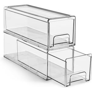 Sorbus Small Wide Clear Storage Drawers (2 Pack)  Stackable Storage Drawers for Pantry, Fridge, or Cabinet  Slide Out Clear Bins with Handles for Organizing