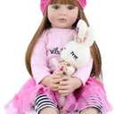 Angelbaby Adorable Reborn Toddler Doll Soft Body Real Life Long Hair Princess Hair, 24inch Handmade Silicone Reborn Baby Doll Sets and Doll Clothes (Pink -2006)