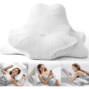 Cervical Neck Pillows&Reading Pillow for Bed Rest Lying,Book Leaning Wedge and Prone, Ergonomic Memory Foam Bed Wedge Pillow for Headboard, Chin & Back Support Pillows on Bedrest CouchWhite