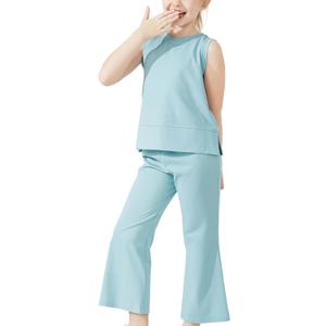 Kids Summer 2 Piece Outfits Sleeveless Split Tops Wide Leg Pants Sets Clothes 2025 Cute Suit (5-6 Years, Blue)