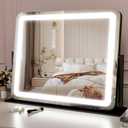 ROLOVE 22x17 Inch Lighted Vanity Mirror with Dimmable LED Lights - 3 Color Modes, Smart Touch Control & 360 Rotating Base - Desk Makeup Mirror (Black)