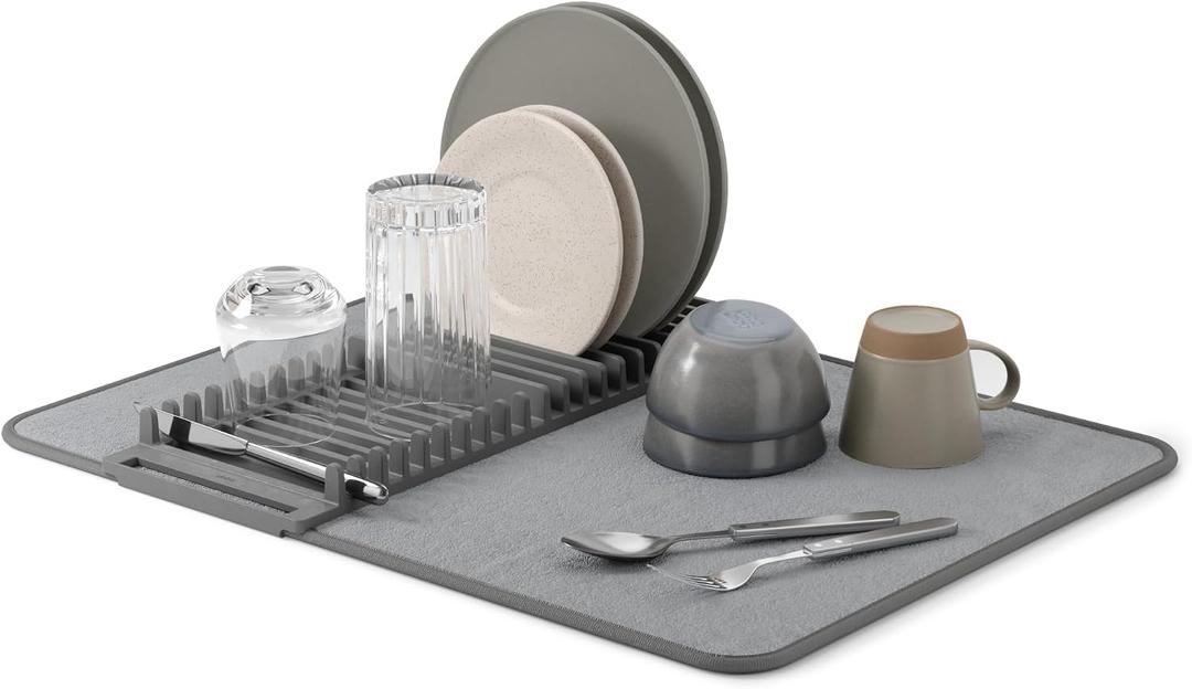Umbra Udry Dish Drying Rack with Mat, Folds Flat for Storage, Dark Grey
Protects countertop, BPA-free, recycled plastic construction