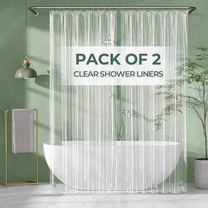AmazerBath Shower Curtain Liner 2 Pack, 72 x 96 Inches Extra Long PEVA Plastic Shower Liner with 3 Weighted Stones and 12 Rustproof Metal Grommet, Lightweight Waterproof Shower Curtain - Clear