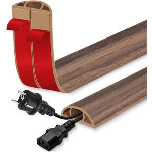 Floor Cord Cover for Wires on Floor Self Adhesive Cord Hider Floor Cable Management Wire Covers for Cords Protector Prevent Cable Trips Cord Cavity W 0.47" x H 0.27", Misty Brown Wood, 3.3Ft