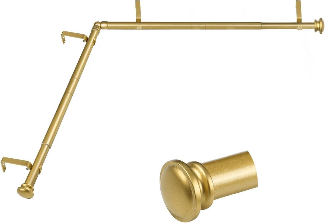 TONIAL Corner Curtain Rods, 32-86 Inch Center Rod for window, 20-82 Inch Side Rod for windows 3/4 Inch Decorative Drapery Rods with Small Cap Finial, Gold