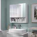 24x24 Bathroom Cabinet with Mirror, Wall Cabinet with 2 Mirrored Doors, Adjustable Shelf, Open Compartment, Wall-Mounted, White (Assembly Required)