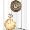 Beeveer 4 x 7 Inch Pocket Watch Glass Display Dome Cloche with 2 Hooks Clear Pocket Watch Display Case Stand Glass Cloche Showcase with Wood Base for Ornaments Medals Collectibles (Black and Silver)