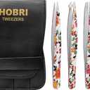 Tweezers Set, Eyebrows Tweezers Set Professional Stainless Steel Tweezers Set - 4 Pieces with Leatherette Travel Case Perfect for Facial Hair, Beauty and Personal Care Tool (Leaves Print)