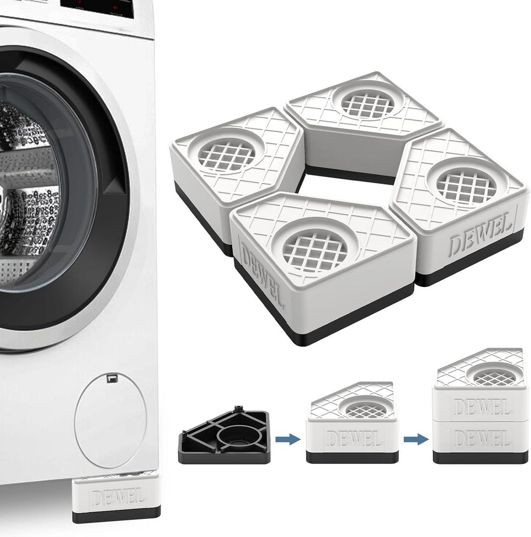 SEISSO 4 Pack Anti Vibration Pads for Washing Machine Support, Pedestal for Washer and Dryer with 1100 lbs Weight Capacity, Washing Machine Foot Pads for Anti Slip Protect Laundry Room Floor(White)