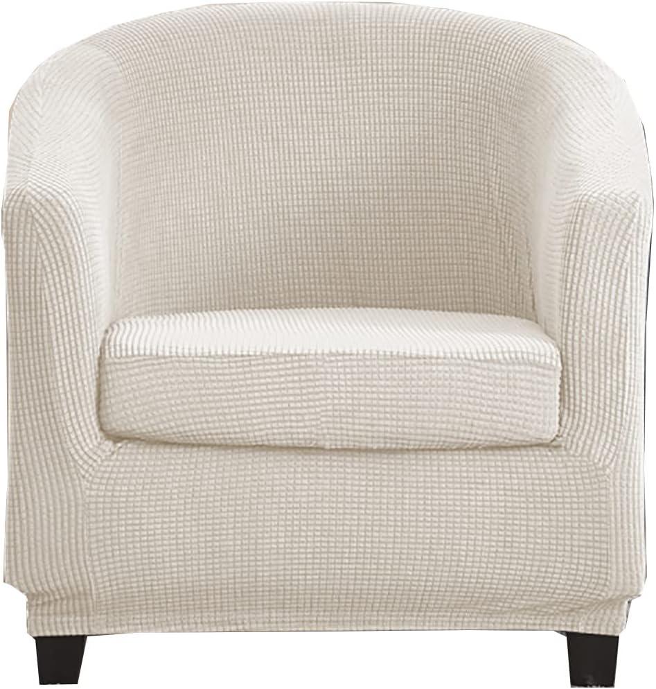 2 Pieces Stretch Club Chair Slipcover Jacquard Tub Chair Cover Armchair Covers, Non-Slip Barrel Chair Cover for Dining Living Room Office Chair -White-2