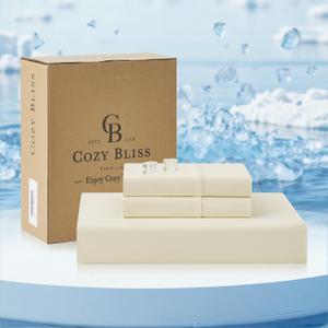 Cozy Bliss Premium Cooling Sheet Set King Size, Q-Max>0.4, 3PCS No Flat Sheet with 2 Pillowcases, Breathable Fitted Sheet for Hot Sleepers & Night Sweats, Deep Pocket Up to 15 Inches, Cream White