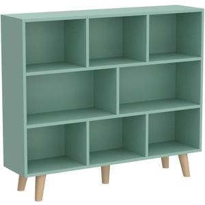 IOTXY Wooden Open Shelf Bookcase - 3-Tier Floor Standing Display Cabinet Rack with Legs, 8 Cubes Bookshelf, Tiffany-Green | Display Cabinet, Rack, with Legs, Bookshelf (100CM)
