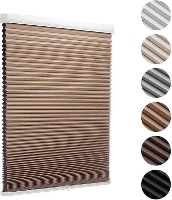 MYshade Cordless Blackout Cellular Shades for Windows, Honeycomb Window Shades with Thermal Insulation, Child & Pet Safe Room Darkening Shade, Easy Install, 35" W x 64" H, Light Brown