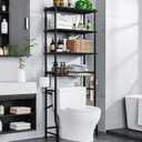 Mlinavn Over-The-Toilet Storage Rack, 4-Tier Bathroom Organizer Shelf Over Toilet with Adjustable Shelf and Basket, Freestanding Space Saver Bathroom Shelves Above Toilet for Room (Black)