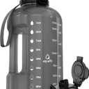AQUAFIT Half Gallon Water Bottle with Time Marker - Straw & Chug Lid - BPA Free Gym Water Bottle with Straw - Big Gallon Jug (Charcoal, 64 oz - 2in1 Lid)