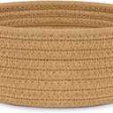 ABenkle Small Woven Basket, Empty Tiny Shallow Storage Basket, Mini Cotton Rope Baskets, Round Decorative Hamper, Basket Storage Bins for Toys, Spa, Socks, Nursery, Living Room- Brown