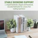 MyGift L-Shaped Decorative Bookends with Artificial Eucalyptus Plant Potted in Modern Geometric Embossed Gray Concrete Pot, Book Ends for Shelf Desk Nook Decor, 1 Pair