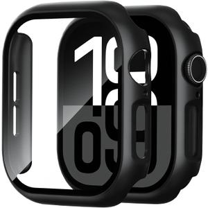 2 Pack Case for Apple Watch Screen Protector, Hard PC Case with Tempered Glass Protective Cover Guard Bumper, Slim Apple Watch Cover for iWatch Series 11 Series 10 - Black/Black 42mm