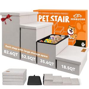 Zerbuger Dog Stairs with Storage 23" H, 4-Step Wider Dog Steps for High Beds Window, Folding Sturdy Pet Stairs Gift for Small/Medium/Large Old Dogs Cat, Ramp for Climbing Car Up to 200 lbs, Beige Zerbuger Dog Stairs with Storage 23" H, 4-Step Wider Dog Steps for High Beds Window, Folding Sturdy Pet Stairs Gift for Small/Medium/Large Old Dogs Cat, Ramp for Climbing Car Up to 200 lbs, Beige