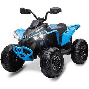 Kids ATV 4 Wheeler, 12V Ride On Toys Car for Kids with 2x35W Motor, Quad Electric Vehicles with Remote Control, LED Lights, Spring Suspension, Treaded Tires, Music, USB & AUX, Blue