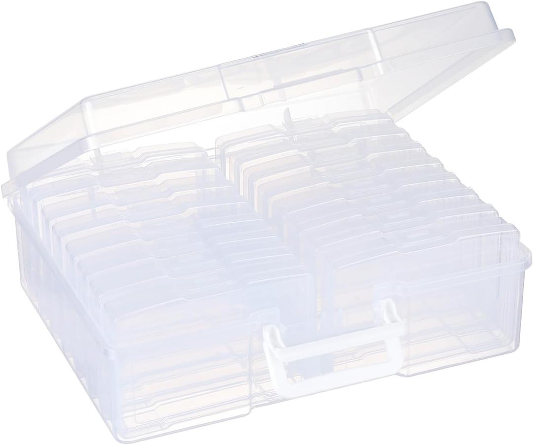 4x6 Photo Storage Cases, 16 Inner Plastic Craft Storage Container, Acid-Free Box for Pictures, Crafts, Scrapbooking, Photo Keeper with Handle