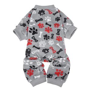 SCENEREAL Fleece Dog Pajamas for Small Medium Large Dogs, Warm Soft Puppy Jumpsuit, Adorable Bones Paw Print Pet Sweaters Clothes, Doggy Pjs Cat Coat for Boy Girl, L