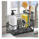 Sinnsally Sponge Holder for Kitchen Sink Organizer Caddy,Dish Brush Scrubber Holder,Stainless Steel Sink Box Holder with Stand,Soap Dispenser Set Tray Counter Accessories & Storage Rack (Black)