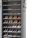 ROJASOP Shoe Rack with Covers, Stackable 10 Tier Tall Shoe Shelf Storage 50-55 Pairs Shoes and Boots Large Capacity Vertical Shoe Rack Organizer for Closet Entryway Garage Bedroom, Grey