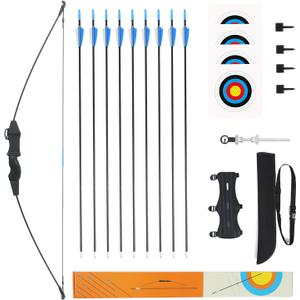 Procener 40" Bow and 28" Arrow Set for Kids, Archery Beginner Gift with 9 Arrows 2 Target Face, 1 Arm Guard and 1 Quiver, 18 Lb Recurve Bow Kit for Teen Outdoor Sports Game Hunting Toy (Black)
