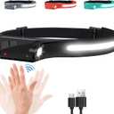 EGUKU Headlamp Rechargeable, Rechargeable LED Headlamps 1200Lumens 2 COB 230Wide Beam Headlight with Motion Sensor Bright 5 Modes Lightweight Waterproof Head Lamp for Outdoor Running, Camping Hiking (Magic Black)