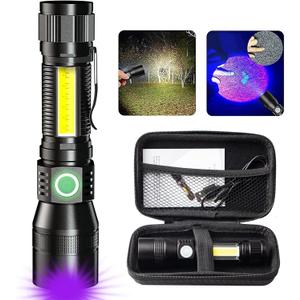 AdamStar Black Light Flashlight, 3 in-1 Rechargeable Flashlights, UV Light Magnetic LED Flashlight High Lumens, 7 Mode Camping Waterproof Flashlight for Pet Urine Detection, Include Case