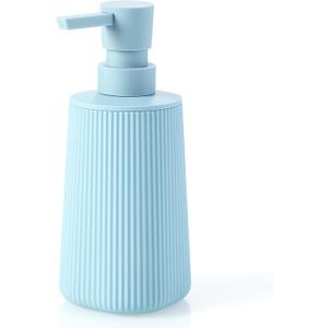 Small Soap Dispenser for Bathroom and Kitchen, Modern Farmhouse Striped Style Plastic Hand Soap Dish Soap Dispenser with Pump Light Blue
