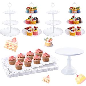 EI 13pcs White Cake Stand Serving Trays for Party 3 Tier Cupcake Stands Appetizer Trays Dessert Table Display Set Multiple Styles Candy Fruit Display Tower for Birthday Wedding Anniversary