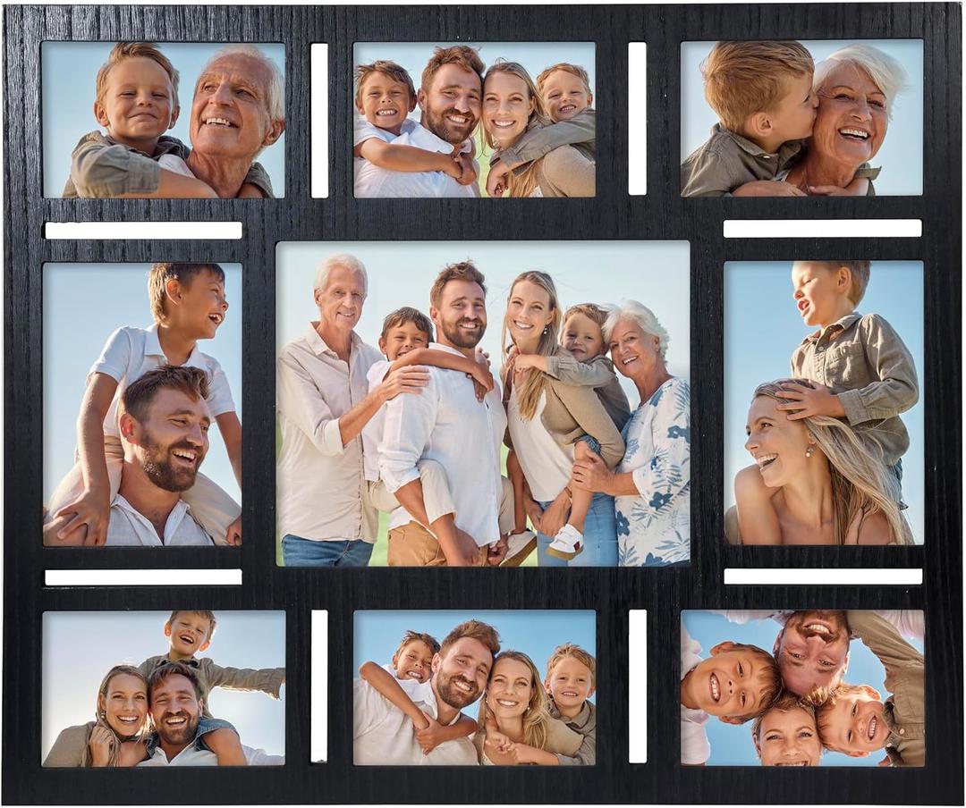 9-Opening Collage Picture Frame Wall Decor Black Multi Photo Frame for 5x7, 8x10 & 4x6 Photos Multiple Size Photo Display, Wall Mountable Vertically or Horizontally
