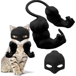 Creative Cat Muscle Arms & Cat Mask 2 Pcs, 3D Cats Arm Printed for Cats Cosplay, Funny Pet Outfit for Halloween Party Decor (Black B)