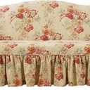 Waverly Ballad Bouquet Ruffled Sofa Slipcover, Sofa Cover with Cotton Floral One Piece Design and Ruffled Skirt, Machine Washable Sofa Cover, Blush