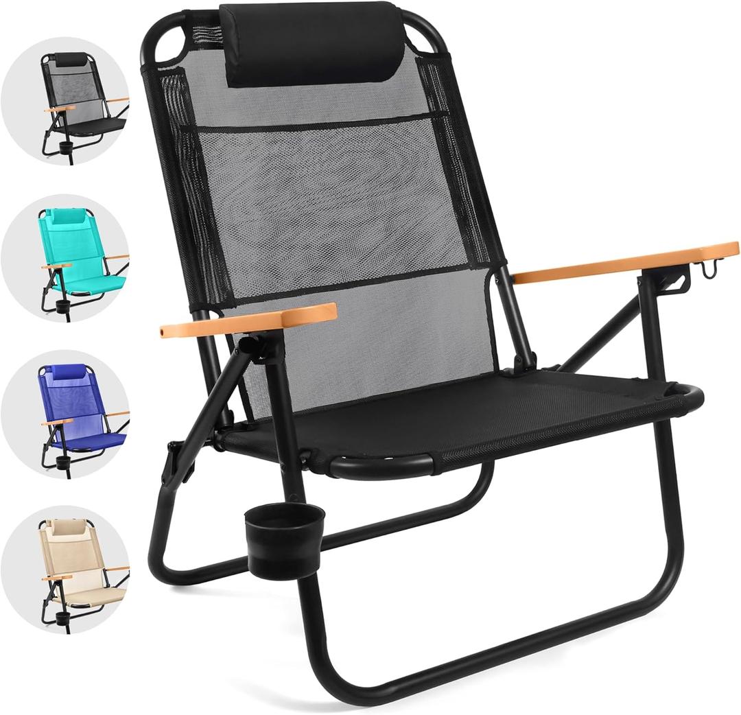 Water Buffalo Bondi Beach Chair  Backpack Beach Chair for Adults with Reclining Positions, Cup Holder & High Back Support (Black Sea)