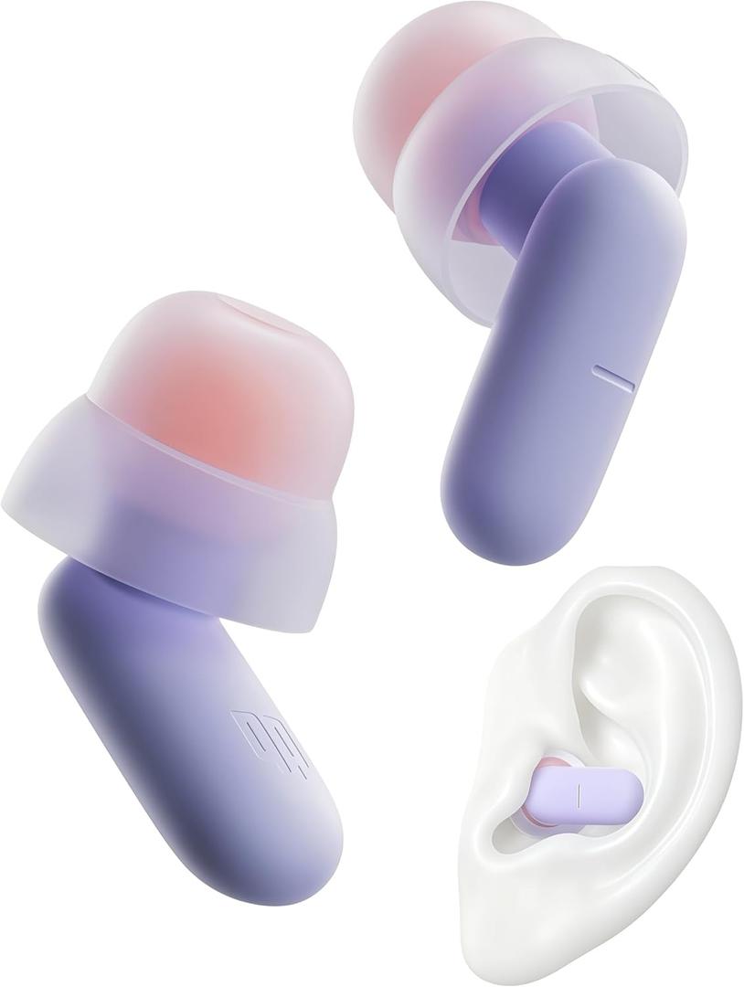 Dream Ear Plugs for Sleep, Comfortable Silicone Ear Plugs with Patented Qufits Ear Tips and Portable Case, 26 dB (SNR) Noise-Reduction Reusable Earplugs for Sleeping, Work, Travel - Purple