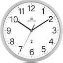 Lafocuse 12 Inch Analog Atomic Wall Clock Battery Operated, Modern Simple Silver Wall Clocks for Living Room for Kitchen Office Bedroom