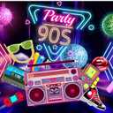 5x3ft 90's Party Backdrop for Photography Disco Theme Neon Dancing Prom Background for Music Club Birthday Party Decor Banner Photoshoot Studio Props (NWH22569)