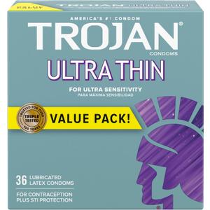 TROJAN Ultra Thin Condoms for Sensitivity, Lubricated TROJAN Condoms for Men, 36 Count Value Pack
